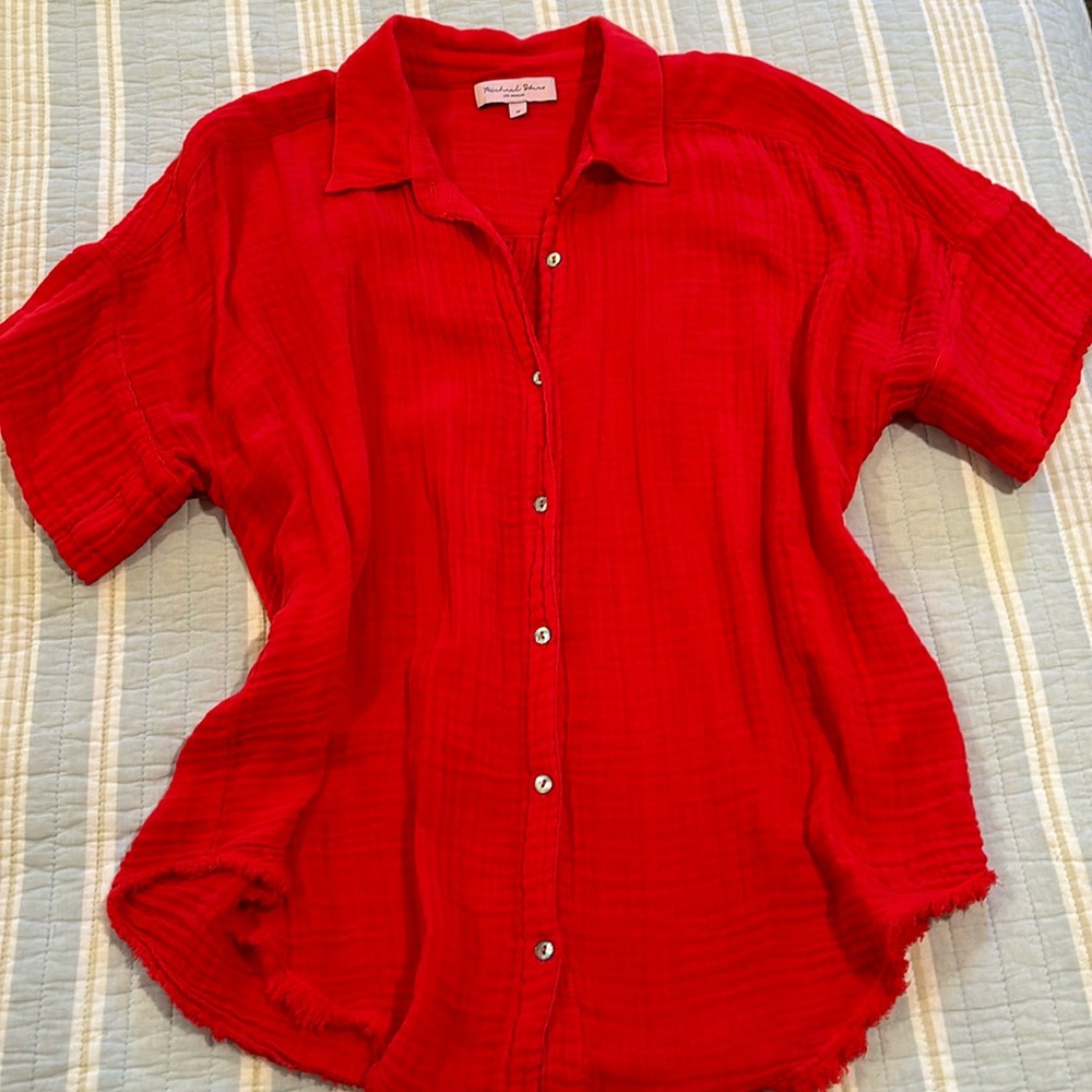 Michael stars red gauze button down